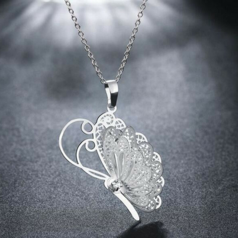 Whimsical Silver Butterfly Pendant Necklace